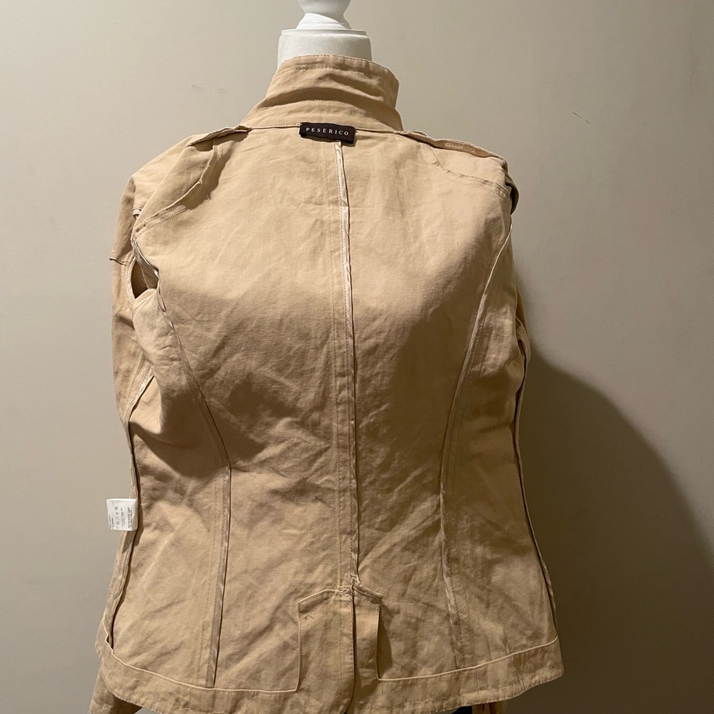 Peserico Made in Italy Cotton Beige Collared Cropped Work Office Button Jacket - Picture 4 of 8